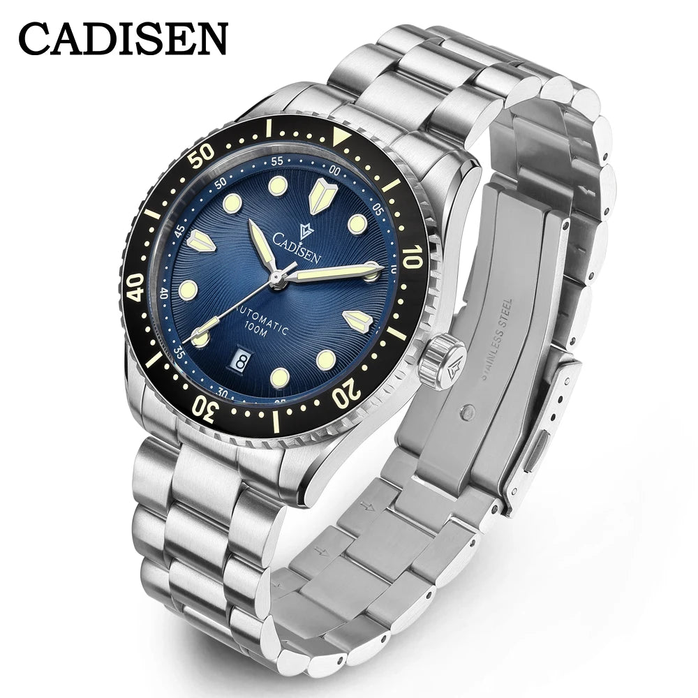 CADISEN Mechanical Automatic Watch Luxury Sapphire Japan MIYOTA 8215 Blue Wristwatch Ceramic Ring Waterproof Gift Men Watch