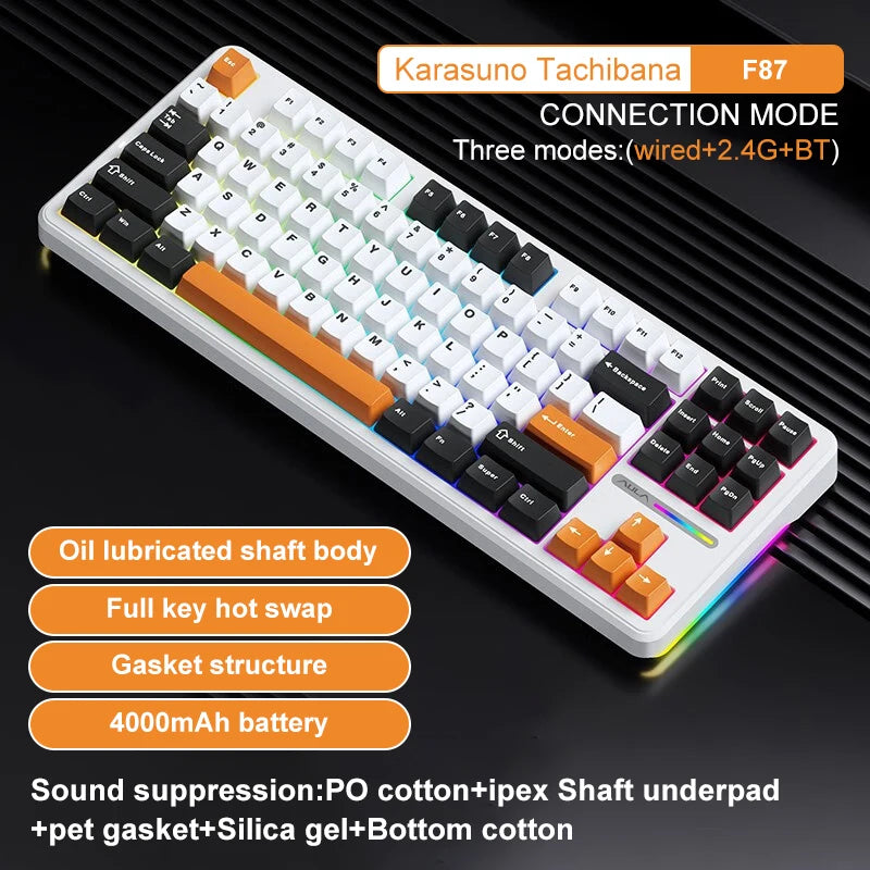 AULA F87 Pro Wireless Mechanical Keyboard 87 Keys Bluetooth 2.4G Wired Gaming Keyboard RGB Hotswap Gamer Non-contact Keyboard