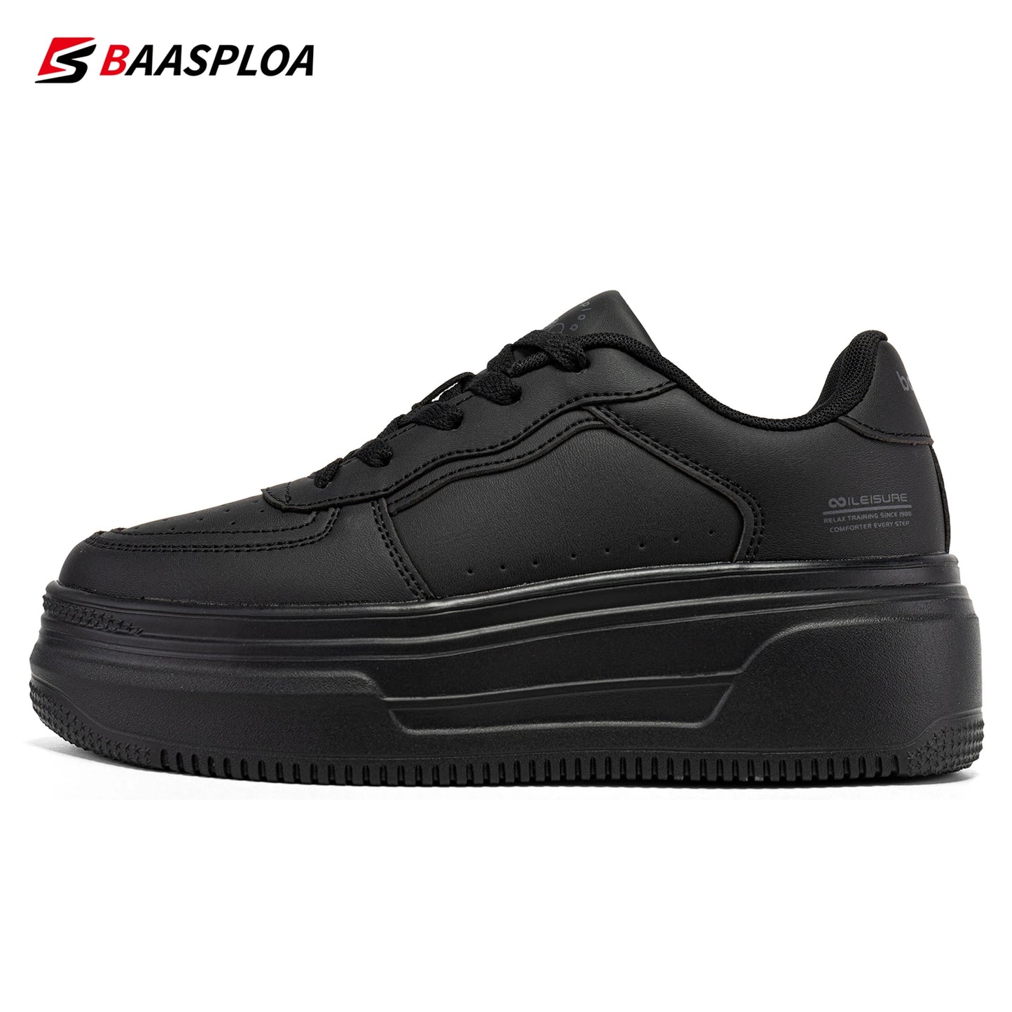Baasploa Women Platform Sneakers Fashion Leather Casual Thick Soled Shoes for Women Comfort White Skateboarding Shoes Non-Slip