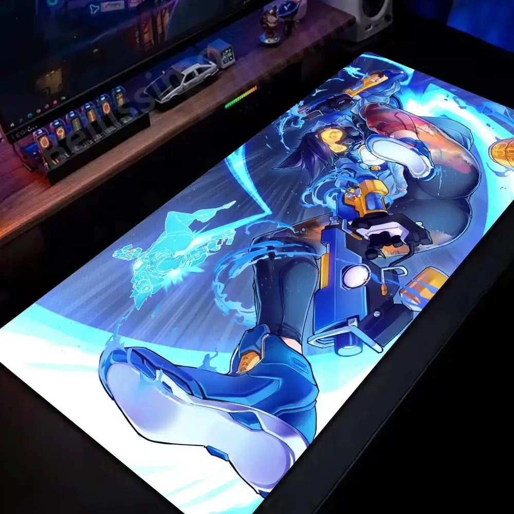 Tappetino mouse grande Overwatch per PC gamer, tappetino da scrivania esteso, tastiera rosa cute, accessori gaming per laptop, tappeto kawaii HD