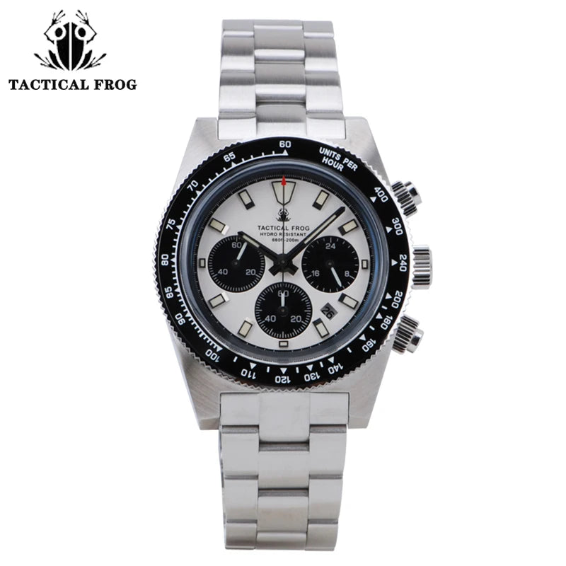 Tactical Frog V2 Solar Chronograph Men's Watch Sapphire Crystal Mirror Ceramic Bezel VS75A Eco-Drive Quartz 20Bar Waterproof Watch