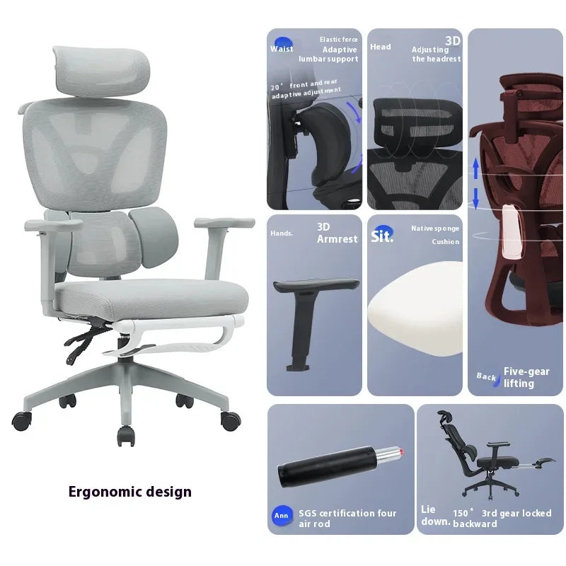 Ergonomic Office Chair Mesh Seat Adjustable Headrest Commercial Chair Footrests Support Comfortable Lumbar Chaise Ergonomique