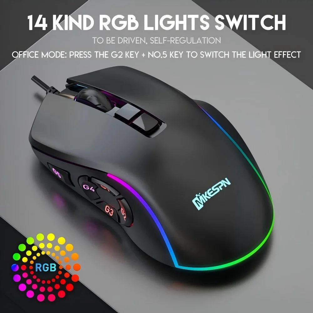 Ratón gaming con cable RGB personalizable, programación macro de 10 teclas, para portátil y ordenador de sobremesa