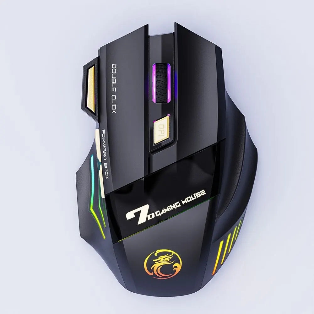 Langaton pelihiiri USB IMICE GW-X7 3200DPI, kaksitilainen, ladattava, 7 näppäintä, 2.4Ghz, hiljainen Bluetooth-hiiri, 7-värinen hengittävä LED