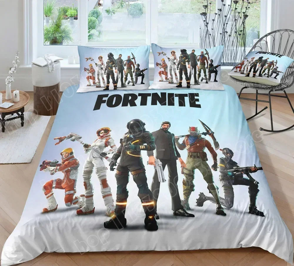 Juego de cama Fortnite con funda nórdica de 3 piezas, diseño 3D, ropa de cama para dormitorio, gaming, anime y dibujos animados, funda de almohada, decoración de habitación, regalo