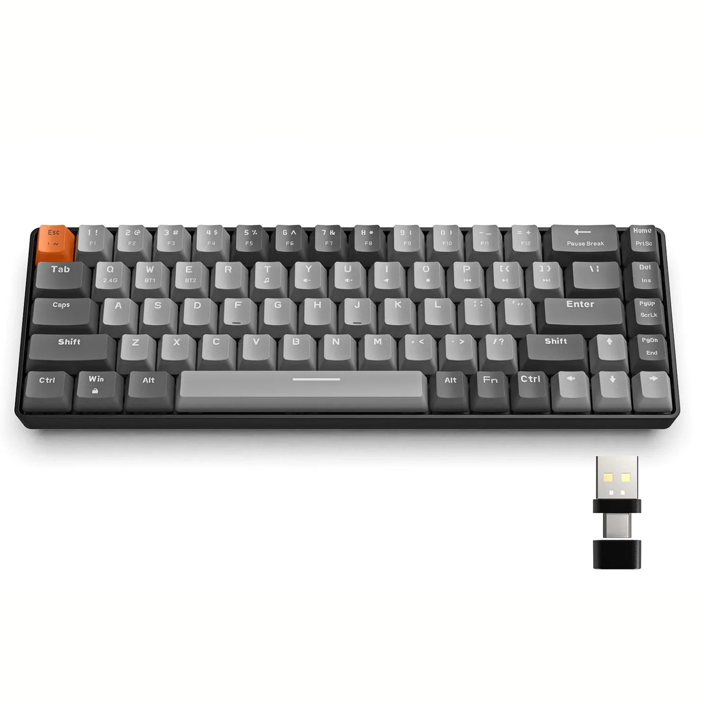 Tastiera meccanica wireless RK68 60%, Bluetooth 5.0/2.4GHz con ricevitore 2 in 1 dual mode, tastiera gaming hot-swappable a 68 tasti