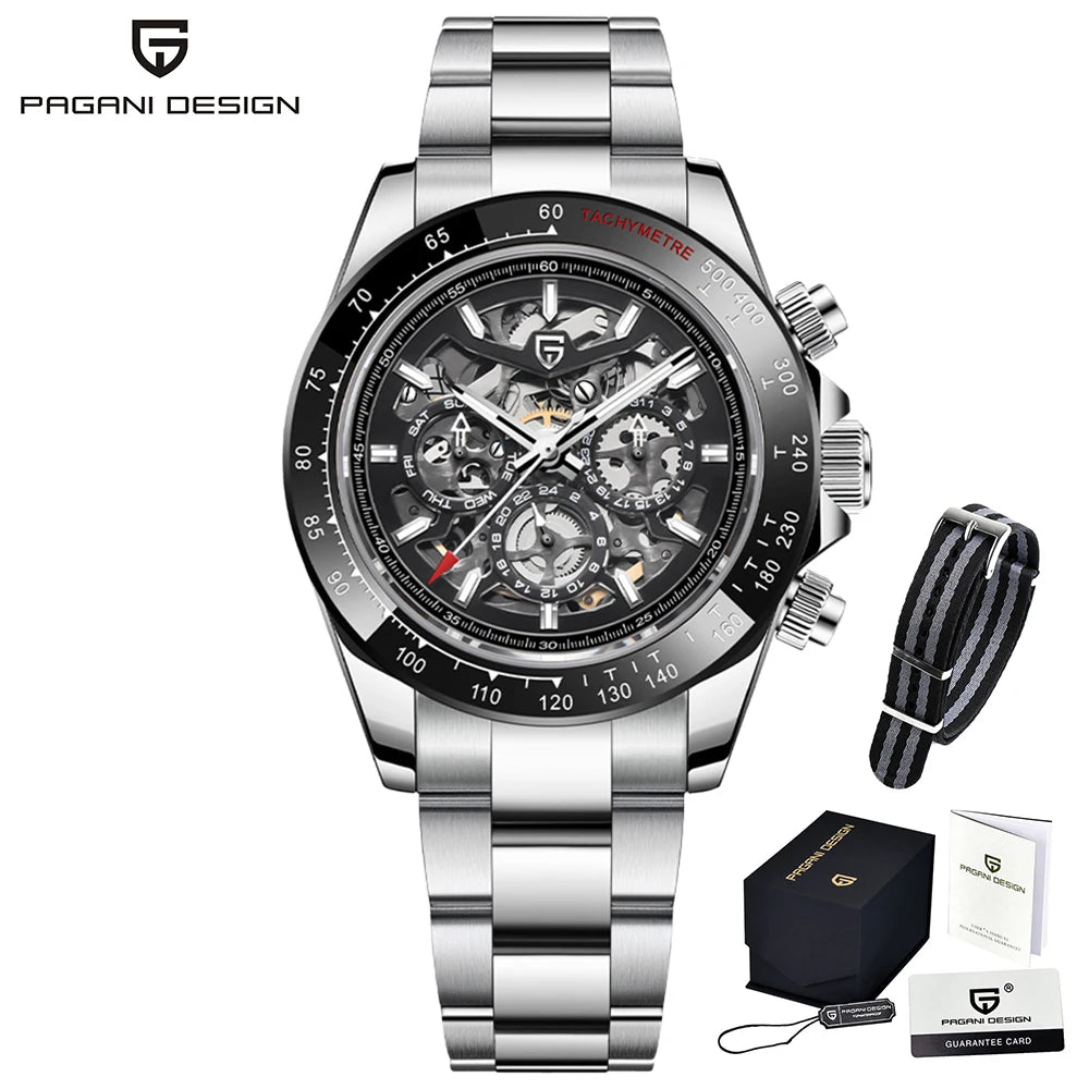 Reloj mecánico automático PAGANI DESIGN para hombre, de acero inoxidable, resistente al agua 10Bar, deportivo, de lujo casual para hombre