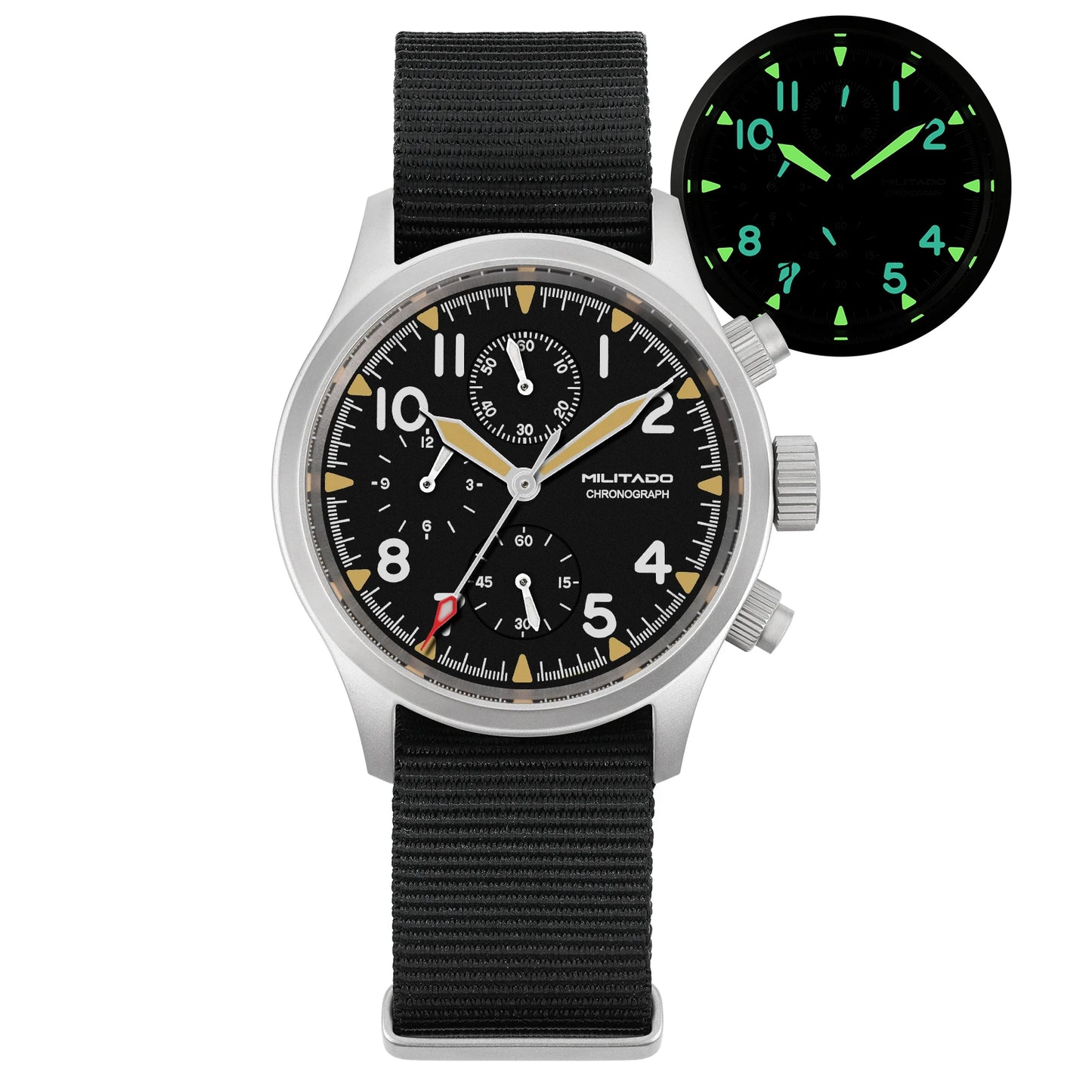 Orologio cronografo al quarzo Militado VK61 VK67, 39mm, cassa in acciaio inox 316L, 3 quadranti, impermeabile 100M, orologio militare multifunzione