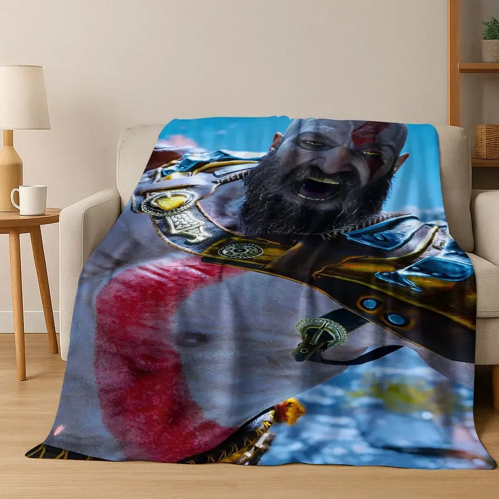 A Classics God of War Kratos Gamer Flannel Throw Blanket Soft Cozy Warm for Home Bedroom Bed Sofa Gift