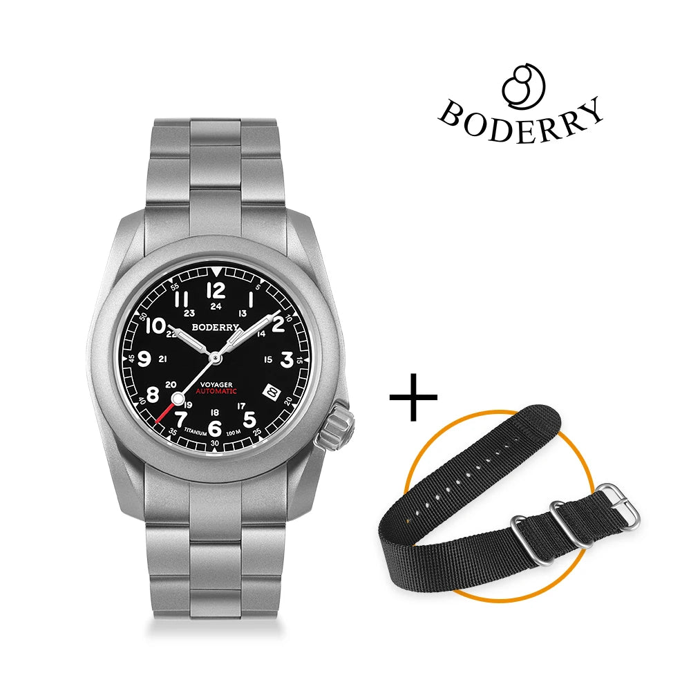 Boderry VOYAGER Field Watches Bronze Case Automatic For Seiko NH35 Watch 100M Waterproof Clock Military Vintage Wristwatch Mens