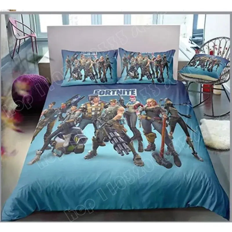 Juego de cama Fortnite de 3 piezas, ropa de cama para dormitorio con estampado 3D, diseño de videojuego y dibujos animados, funda nórdica y funda de almohada decorativas, regalo de cumpleaños