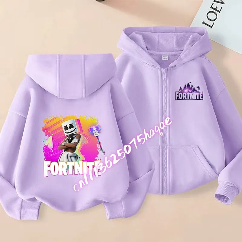 Giacca outdoor per bambini Cartoon FORTNITED per bambina e bambino, felpa cappotto, giacca a vento leggera di alta qualità, giacca autunnale con zip, abbigliamento top