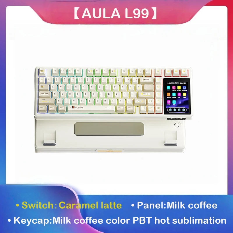 Tastiera meccanica AULA L99 con schermo intelligente, Bluetooth wireless tri-mode, per gaming notturno e laptop, 8000mAh, switch Raindrop