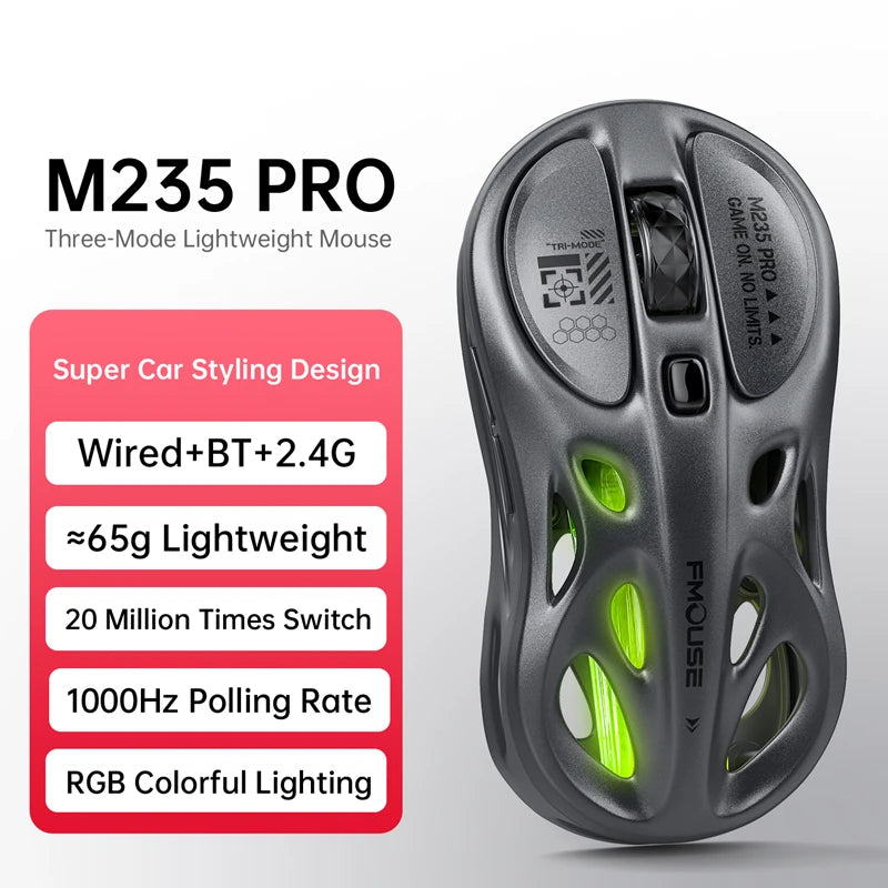 Tri-Mode RGB Gaming Mouse Wireless 2.4G Bluetooth Wired Lightweight Gaming Mouse with Chroma RGB Lighting, 4800 DPI Rechargeable Gaming Mouse for PC & Laptop