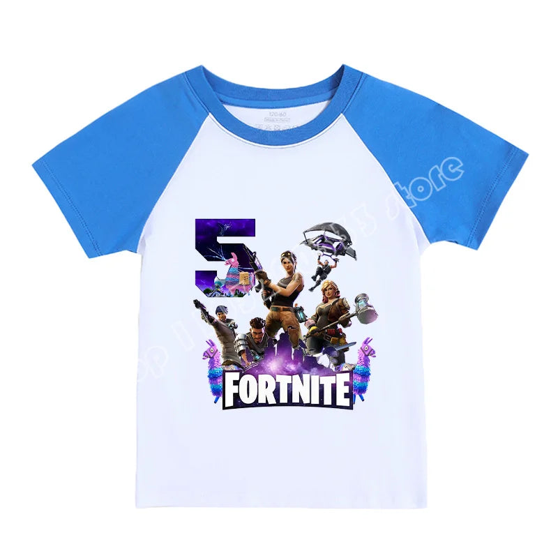Fortnite Numbers 0-9 Kids T-Shirt Game Cartoon Printed Pure Cotton Short Sleeve Casual Sports Top for Boys Girls Clothing Gift
