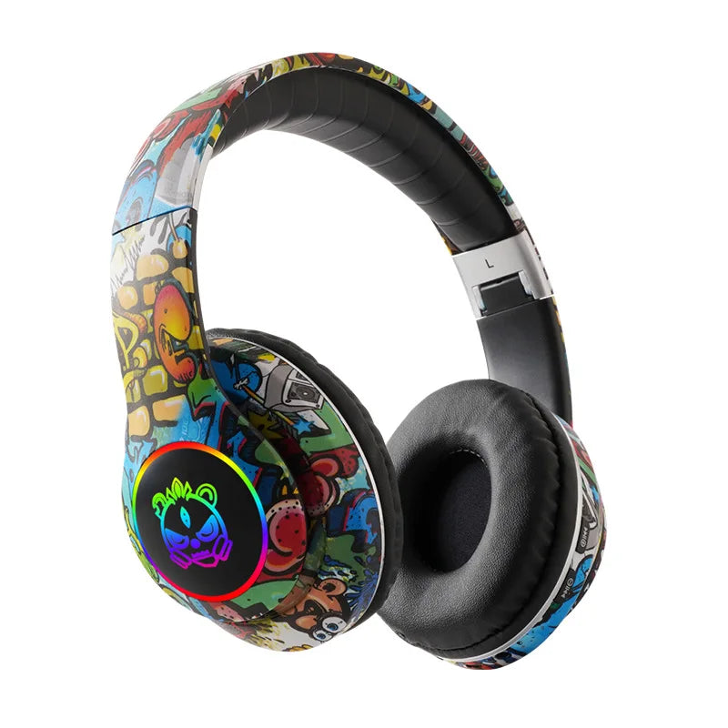 Nuovo headset gaming Bluetooth wireless Graffiti LX-8686 con microfono, luce LED, supporto per scheda TF, bassi profondi e cuffie over-ear per PC, gaming e bambini