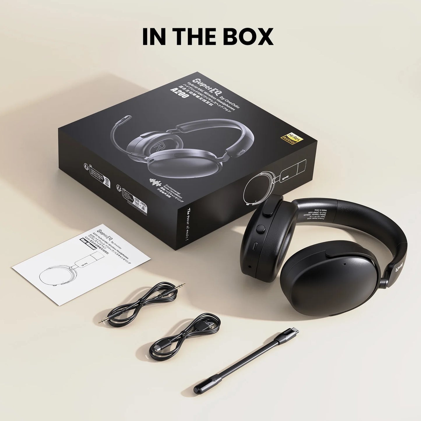 Auriculares inalámbricos Bluetooth 5.4 Oneodio SuperEQ A200 con ANC – Auriculares circumaurales con cancelación de ruido, micrófono ENC, audio Hi-Res y control desde app