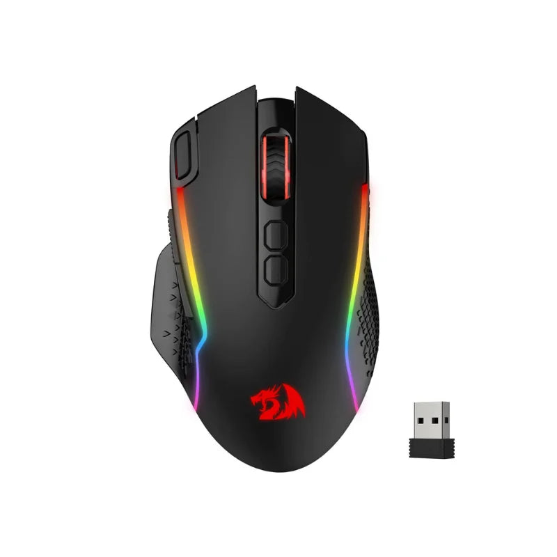Mouse gaming wireless Redragon M810 Pro, mouse gamer cablato 10000 DPI con tasto Rapid Fire, 8 pulsanti macro, mouse nero/bianco