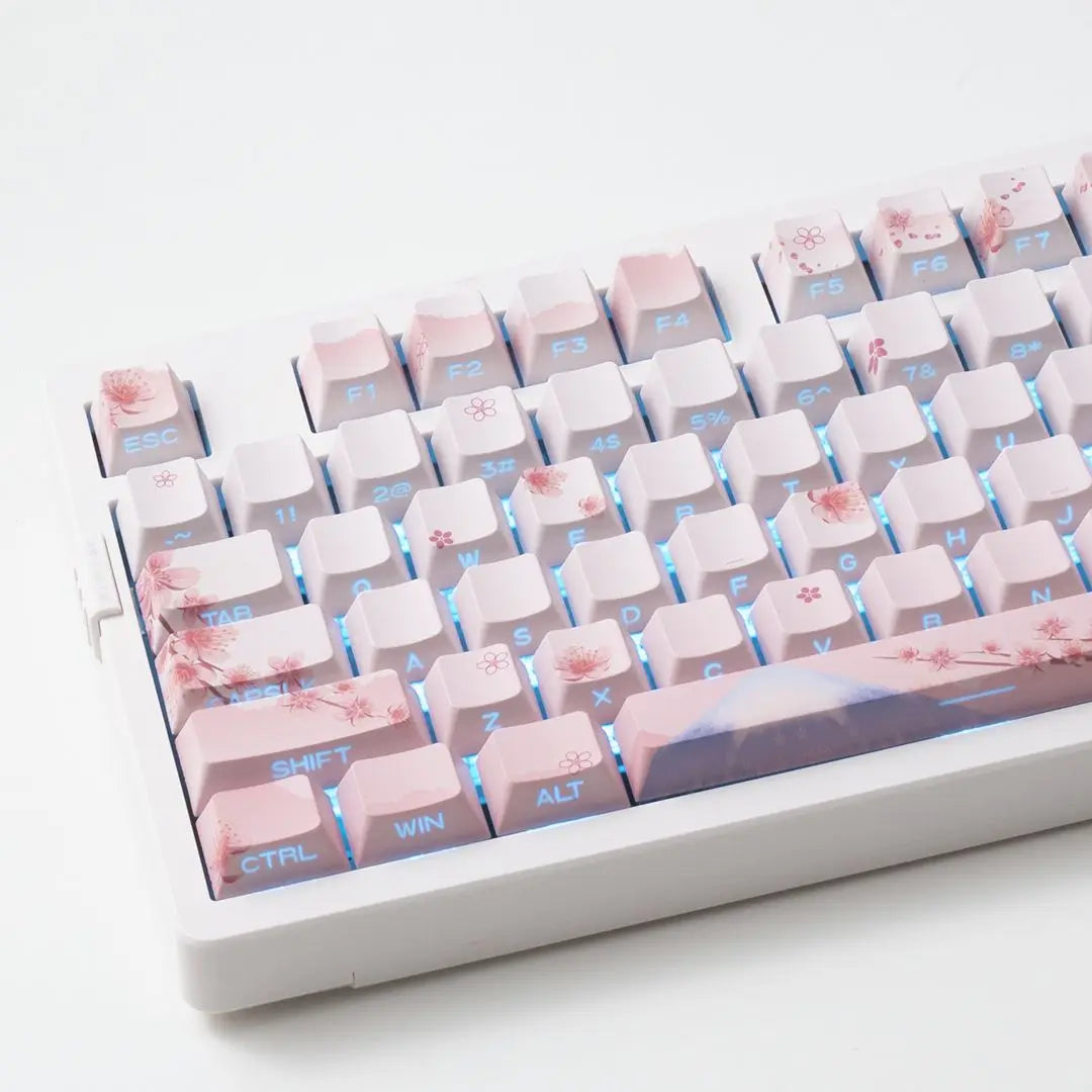 Juego de teclas Sakura Pink con grabado lateral, PBT translúcido, 127 teclas para switches MX y teclados mecánicos 60/84/90/104/108