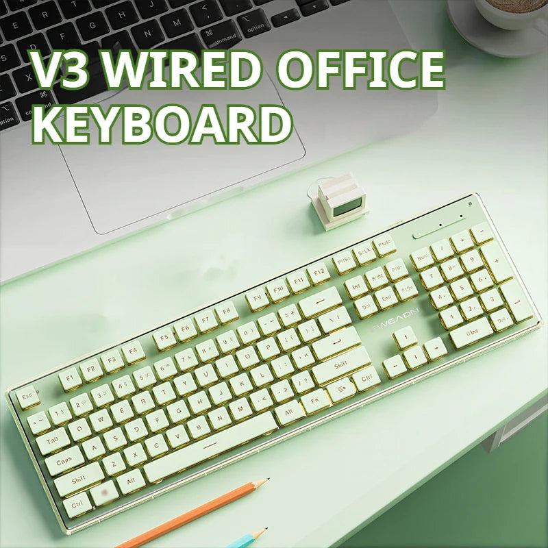 Teclado silencioso con cable EWEADN V3 para oficina y gaming, diseño de teclas tipo película, ergonómico, para Windows/portátil/PC/escritorio, accesorio de e-sports