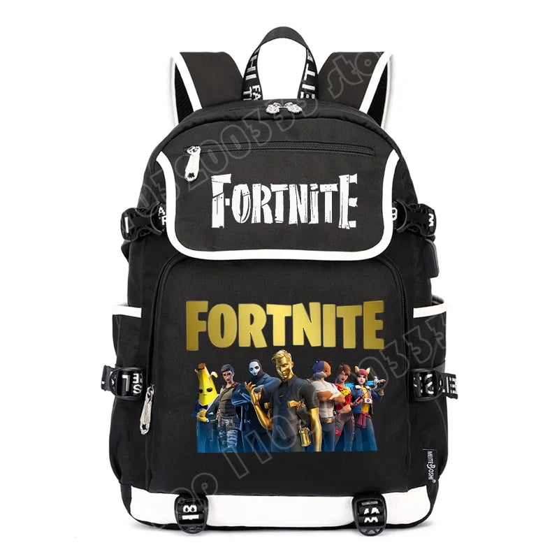 Zaino Fortnites di grande capacità, borsa casual a tracolla con porta USB, unisex, stile anime, cartella per studenti, nuovo regalo di cancelleria elegante