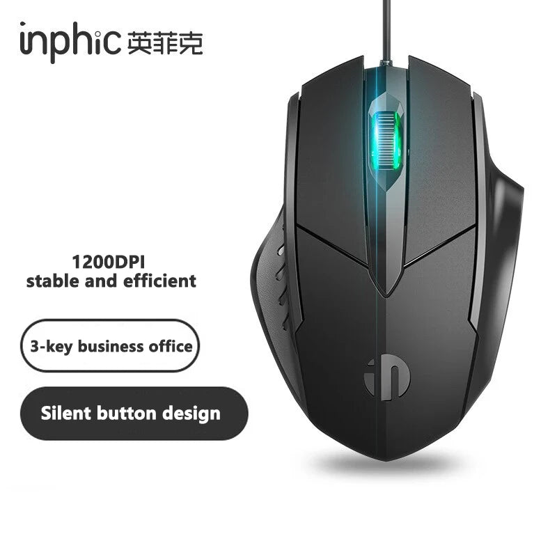 Mouse cablato Inphic W1 Esports Gaming, mouse silenzioso da ufficio, disponibile con tre o sei tasti