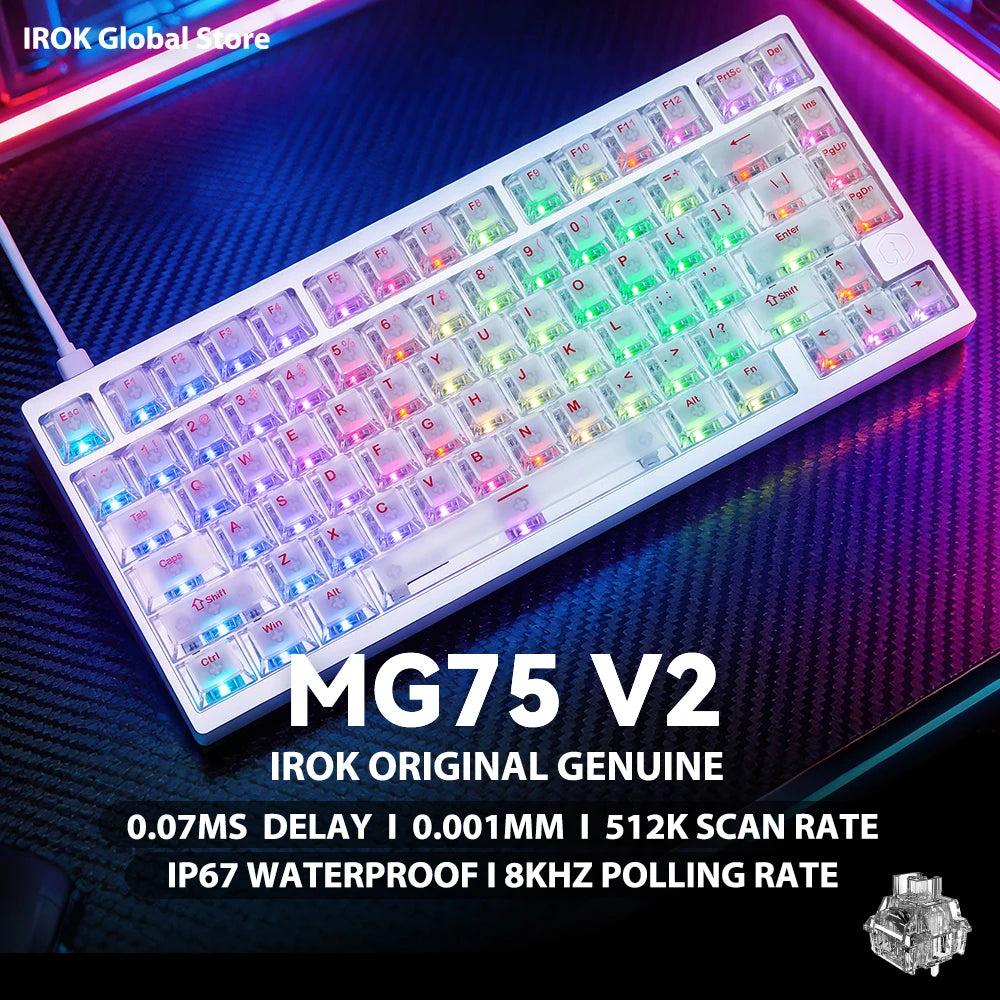 Teclado mecánico gaming magnético de aluminio IROK MG75 V2 MG75V2 Rapid Trigger 0.07ms 8KHz 0.001mm 512K de tasa de escaneo para gamers