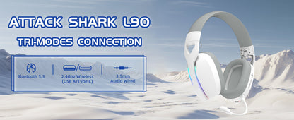 Auriculares gaming inalámbricos MAMBASNAKE x ATTACK SHARK L90 RGB – Tri-Mode Bluetooth 2.4G inalámbricos y con cable, auriculares gaming plegables con micrófono desmontable