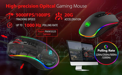 Redragon M711 PC Gaming Mice Wired Mouse 7 Programmable Buttons Customizable RGB 10,000 DPI Ergonomic Mouse