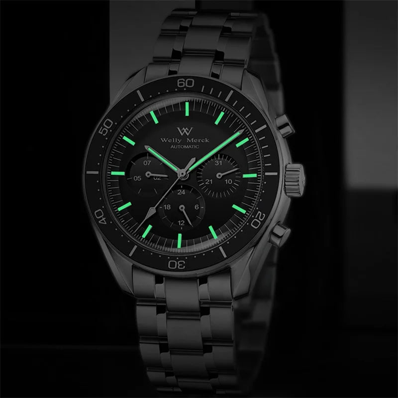 Reloj WM automático mecánico 200M impermeable casual clásico de negocios Welly Merck para hombre 170M-WM