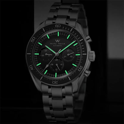 Reloj WM automático mecánico 200M impermeable casual clásico de negocios Welly Merck para hombre 170M-WM
