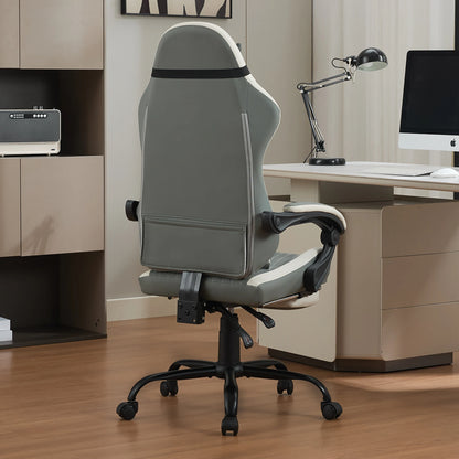 Elegant Ergonomic Gaming Chair with Footrest, High Back Computer Gaming Chair, Adjustable Reclining Office Gaming Chair for Home Office & Game Room