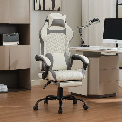 Elegant Ergonomic Gaming Chair with Footrest, High Back Computer Gaming Chair, Adjustable Reclining Office Gaming Chair for Home Office & Game Room