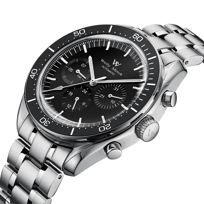 Reloj WM automático mecánico 200M impermeable casual clásico de negocios Welly Merck para hombre 170M-WM