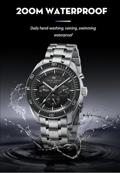 Reloj WM automático mecánico 200M impermeable casual clásico de negocios Welly Merck para hombre 170M-WM