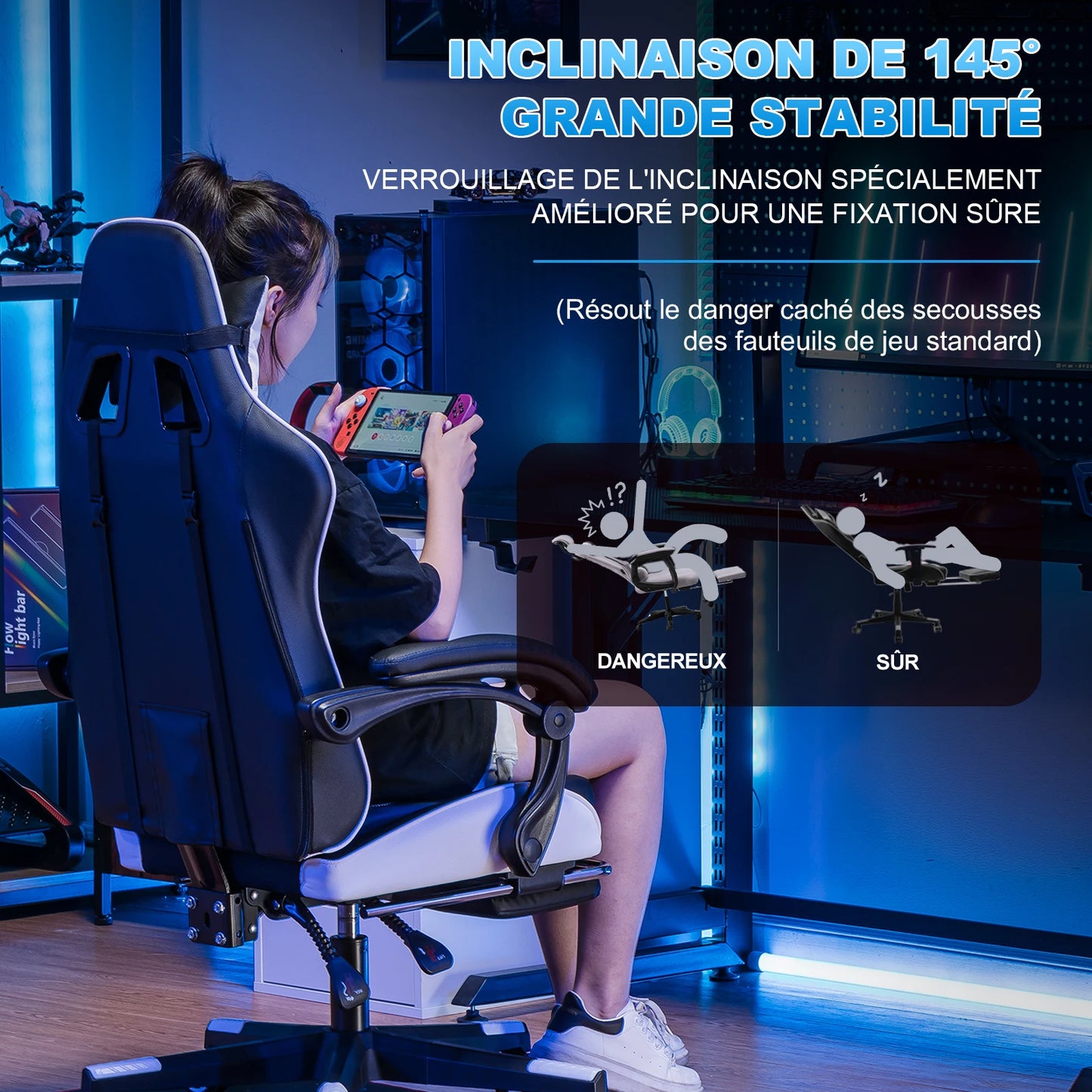 GTPLAYER Sedia da gaming Sedia gamer Sedia da ufficio ergonomica con poggiapiedi, supporto lombare regolabile e cuscini da gaming