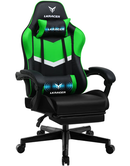 LUCK RACER Gaming chair with footrest Office Chair Ergonomic with Adjustable Loin Pillows, Pillow Gaming Chair