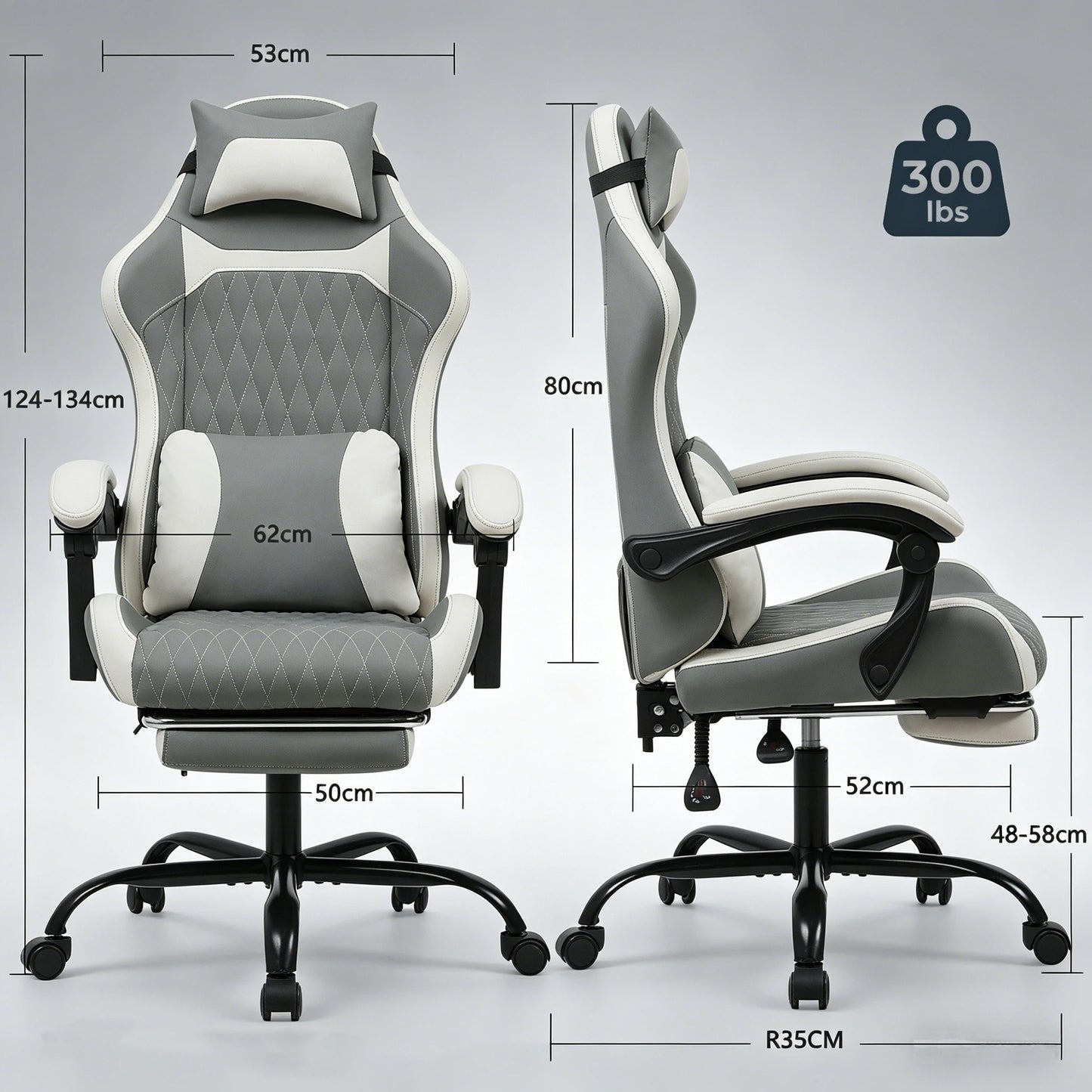 Elegant Ergonomic Gaming Chair with Footrest, High Back Computer Gaming Chair, Adjustable Reclining Office Gaming Chair for Home Office & Game Room