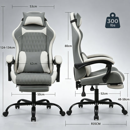 Elegant Ergonomic Gaming Chair with Footrest, High Back Computer Gaming Chair, Adjustable Reclining Office Gaming Chair for Home Office & Game Room
