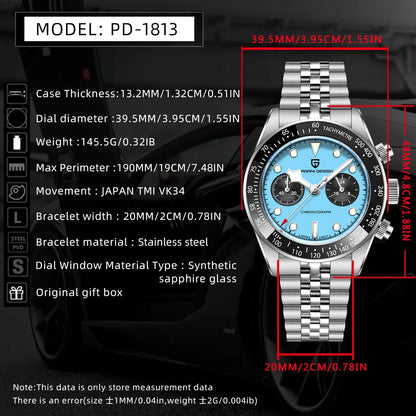 Nuevo PAGANI DESIGN 2026 Panda Retro reloj de hombre de lujo de cuarzo, cronógrafo Speed, zafiro AR, luminoso, envío local