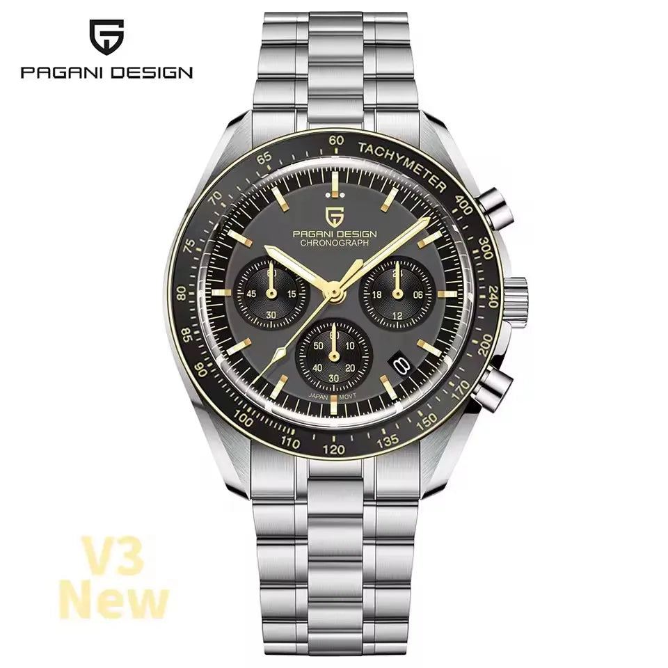 Nuovo orologio da uomo PAGANI DESIGN V6 Moon 2026 Speed Sports, cronografo al quarzo, zaffiro AR e lunetta in ceramica, orologio sicuro