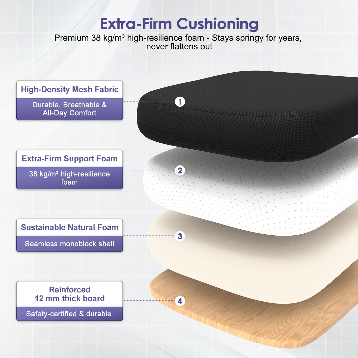 Hiazurm Ergonomic Office Chair, with Adjustable Lumbar Support, 90° Foldable Armrests & Rocking Function, 150kg Capacity