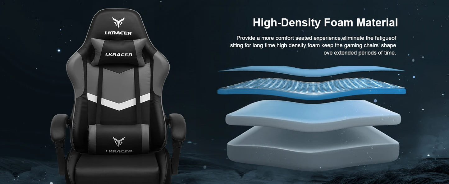 LUCK RACER Gaming chair with footrest Office Chair Ergonomic with Adjustable Loin Pillows, Pillow Gaming Chair