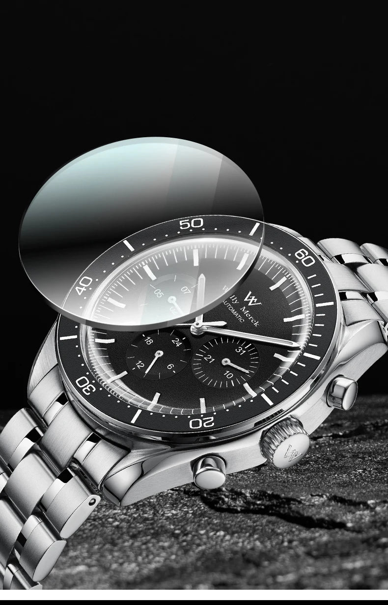 Reloj WM automático mecánico 200M impermeable casual clásico de negocios Welly Merck para hombre 170M-WM