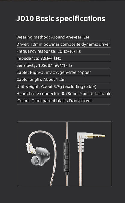 FiiO JD10 3.5mm / Type-C Wired In-Ear Earphone Hi-Res Audio HIFI Bass Stereo Music Earbuds Sport Gaming Headset