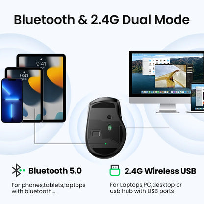 UGREEN bežični miš Bluetooth 5.0, ergonomski miš 4000DPI, 6 tihih tipki, miš za MacBook, tablet, prijenosna računala, računalo PC, 2.4G miševi
