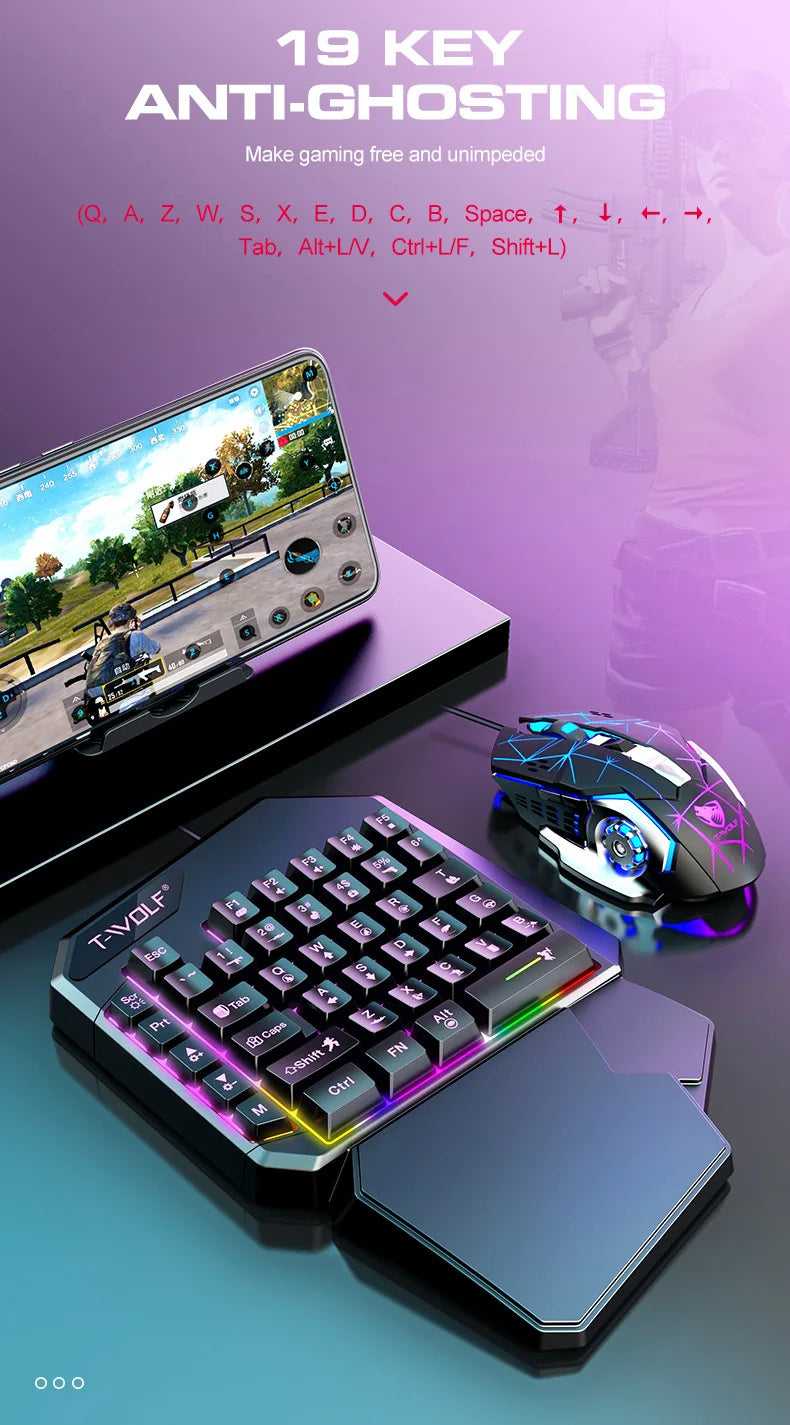 Kit Mobilador Gamer Kit Gaming Keyboard Mouse Mobile Games Converter 3 In 1 Combo One Hand Keyboard for PUBG Mobile Games TF900