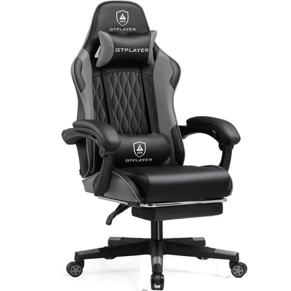 GTPLAYER Sedia da gaming Sedia gamer Sedia da ufficio ergonomica con poggiapiedi, supporto lombare regolabile e cuscini da gaming