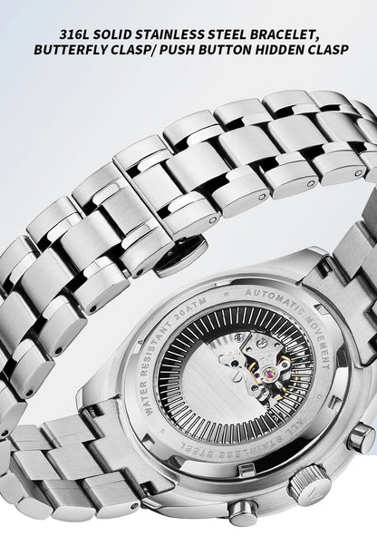 Reloj WM automático mecánico 200M impermeable casual clásico de negocios Welly Merck para hombre 170M-WM
