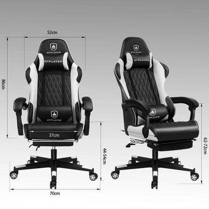 GTPLAYER Sedia da gaming Sedia gamer Sedia da ufficio ergonomica con poggiapiedi, supporto lombare regolabile e cuscini da gaming